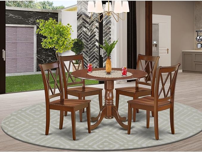 East West Furniture DLCL5-MAH-W 5 Piece Dining Room Table Set Includes a Round - Image 7