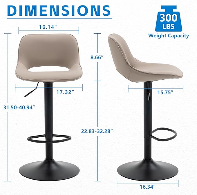 YOUNIKE Bar Stools Set of 2 Compact Modern Swivel Barstools, Adjustable Counter - Image 2