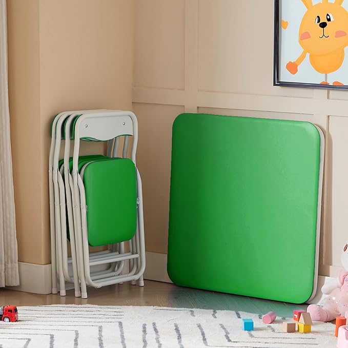 VECELO Kids Folding Activity Table and Chairs 5 Pcs Set, - Image 7