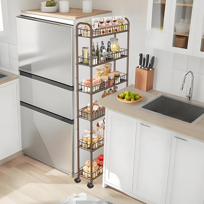 6-Tier Slim Storage Cart with Wheels, 6in Narrow Rolling Shelf, Sturdy Slim - Image 2