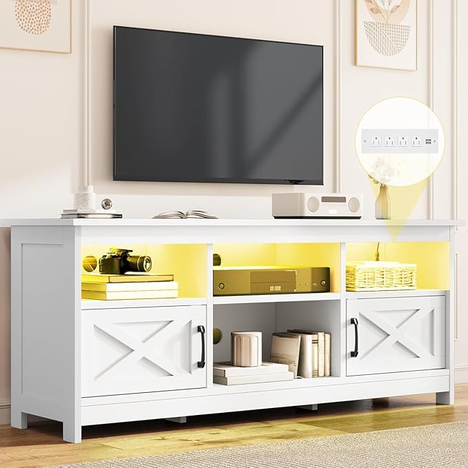 DWVO White TV Stand for 65 Inch TV, Entertainment Center, TV Cabinet by DWVO
