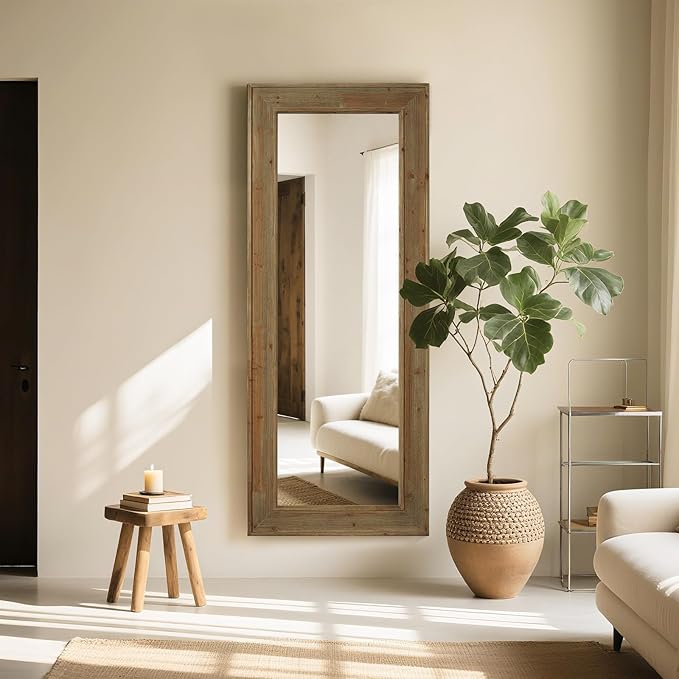 WallBeyond Full Length Mirror Rustic Wood Framed, 24 x 60 inch Farmhouse Wall - Image 3