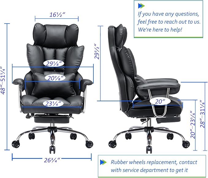 Efomao Desk Office Chair 400LBS, Big and Tall Office Chair, PU Leather Computer - Image 3