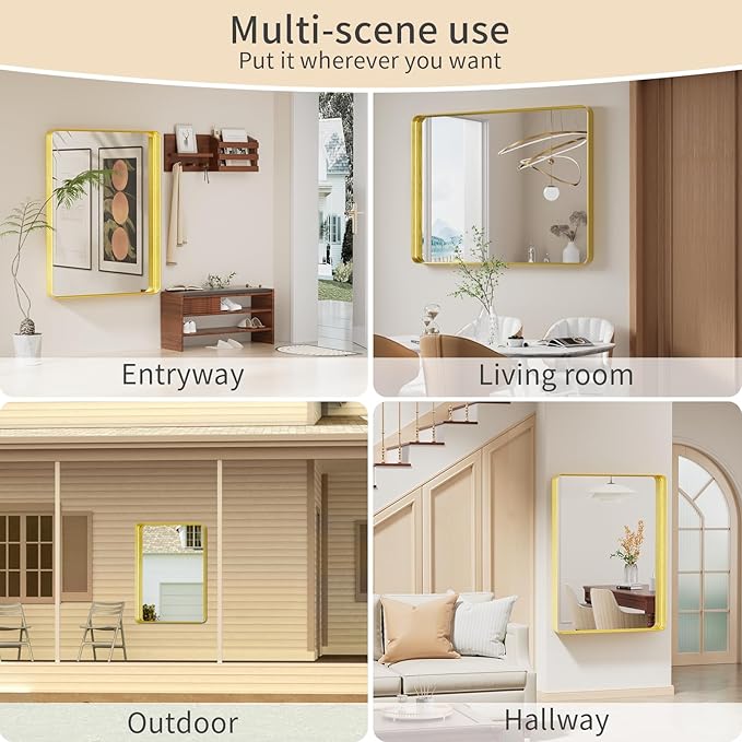 Koonmi Gold Bathroom Mirror for Wall, 36x48 Inch Matte Metal Deep Framed - Image 9