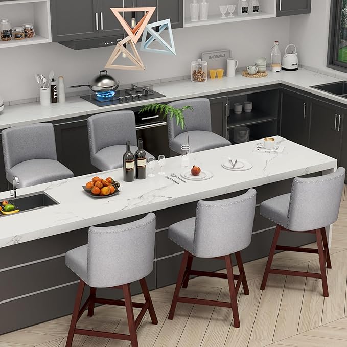 Counter Height Barstools Set of 6, 360° Swivel Bar Stools by TIMSATIO