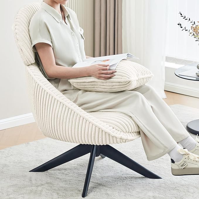 Furniliving Modern Accent Chair Upholstered Swivel Desk Chair - Image 4