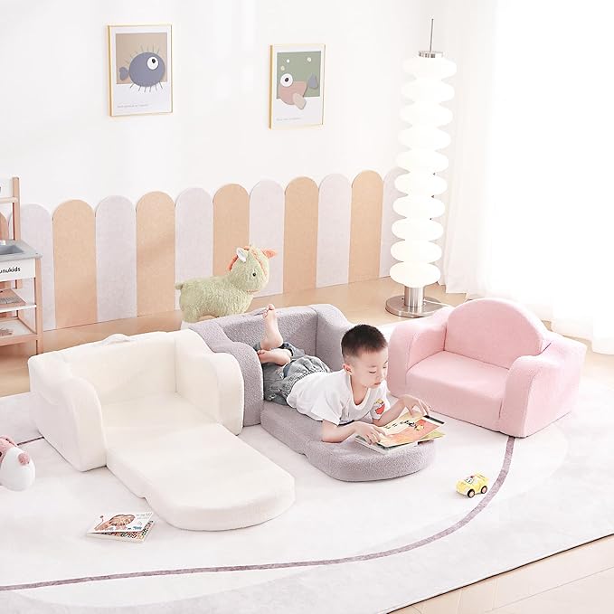 Tiita Kids Chairs for Toddler, 2-in-1 Toddler Soft Sherpa Couch Fold Out - Image 5