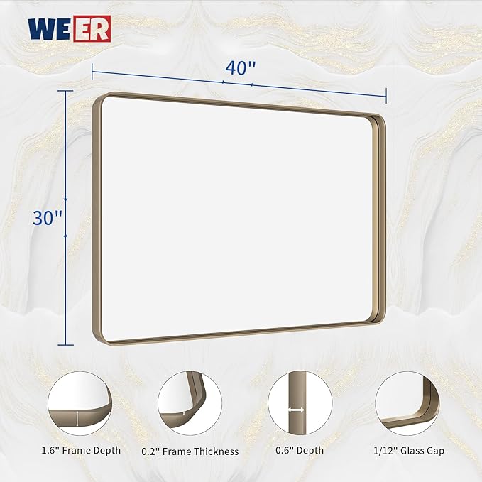 WEER Bronze Bathroom Wall Mirror, 40x30 Inch Oil Rubbed Bronze Vanity Mirror - Image 6