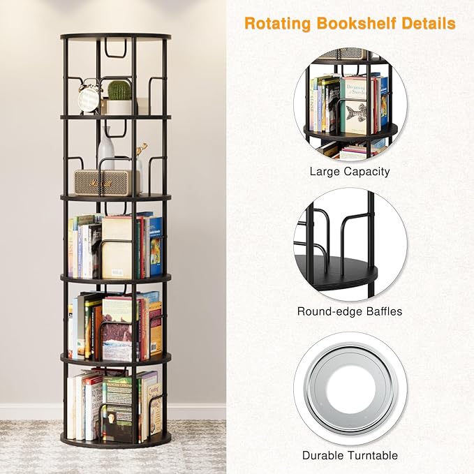 5 Tier Rotating Bookshelf, 360 Display Spinning Corner Bookshelf, Space-Saving - Image 5