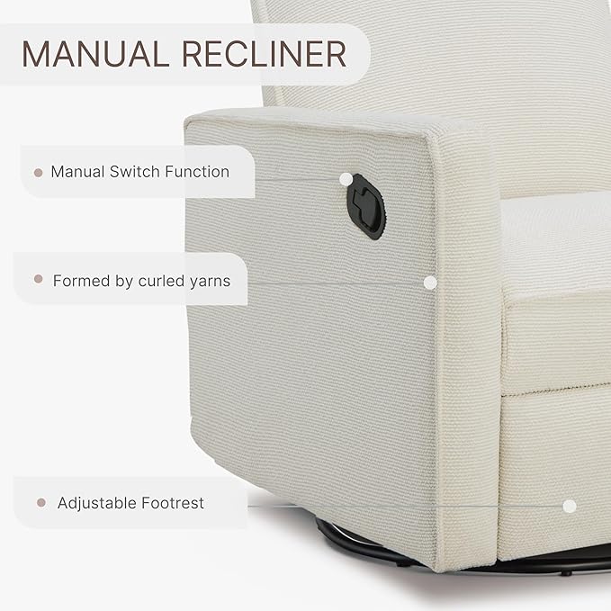 Upholstered Recliner Swivel Glider Nursery Chair Reclining Performance Fabric - Image 5