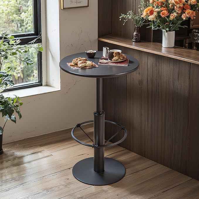 LOKKHAN 37.4" Tall High-top Table-Rustic Industrial Bar Table-23.6" Dia Round - Image 7