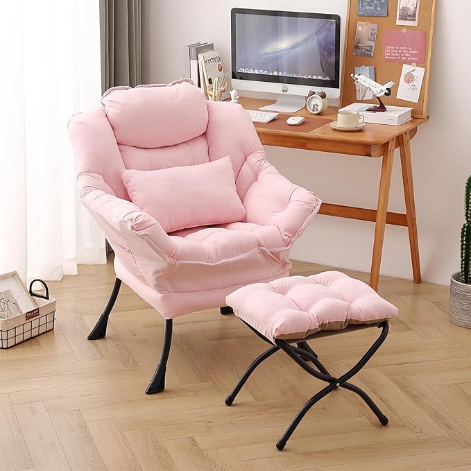 Lazy Chair with Ottoman, Modern Accent Chair with Lumbar Pillow, Comfy Chairs - Image 6