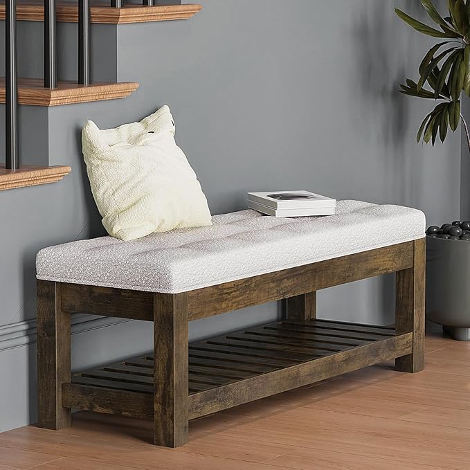 Large Upholstered Ottoman Bench Entryway Storage Benches Tufted Linen Ottoman - Image 8