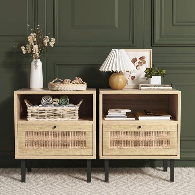 Rattan Nightstands Set of 2, Boho Night Stand by AngelSar