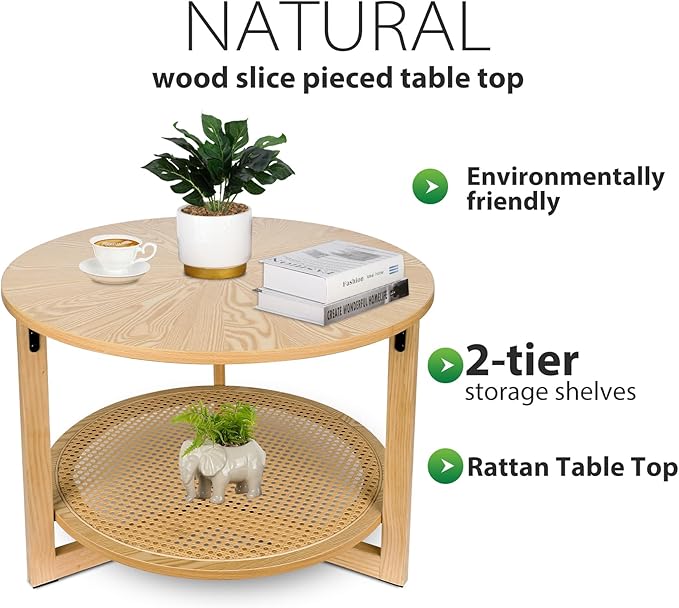 ZYBT Rattan Coffee Tables for Living Room, Small Coffee Table for Small Spaces - Image 5