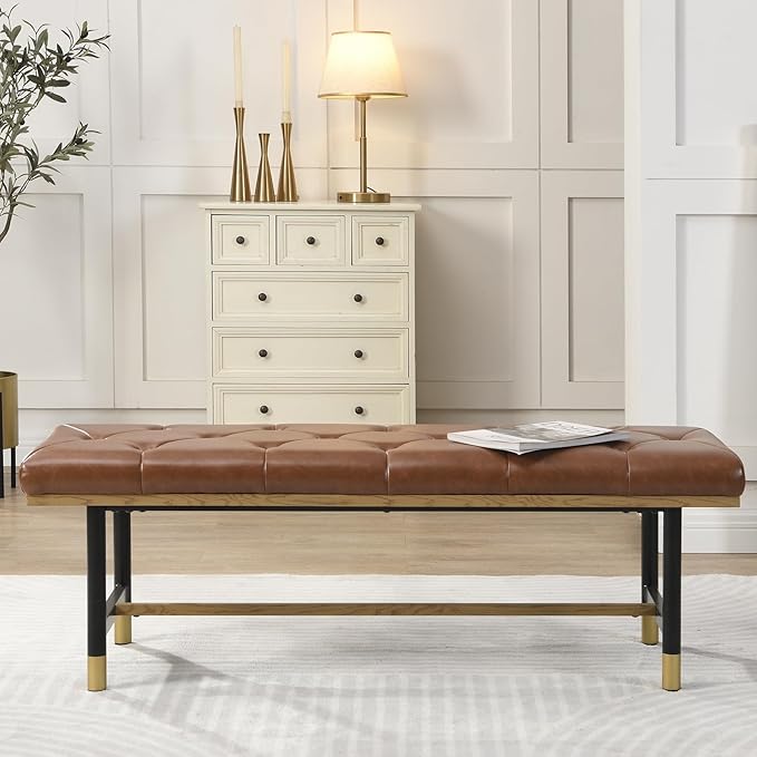 Modern Faux Leather Bench for Living Room and Bedroom, End of Bed Entryway Bench - Image 5