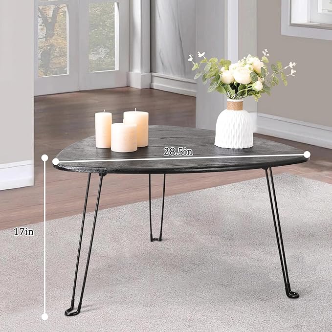 Black Folding Coffee Table Wooden Triangle Floor Table Desk - Image 5