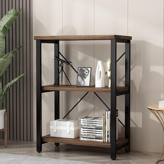 3 Tier Industrial Solid Wood Bookcases, Open Etagere Bookshelf by AY-AOYUAN