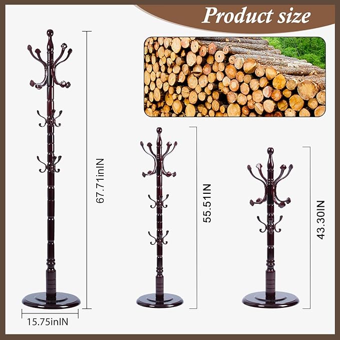 Wooden Coat Rack Freestanding, Vintage Coat Racks - Image 2
