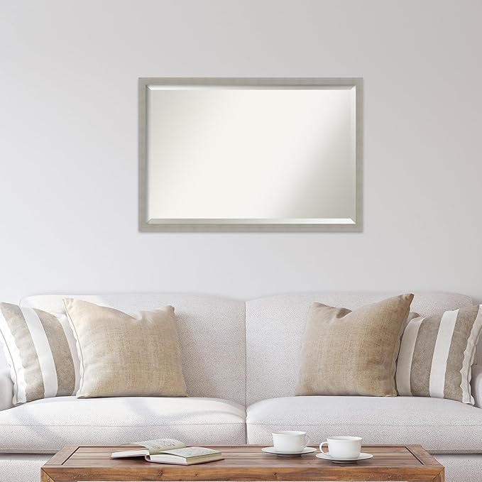 Amanti Art Grey Wall Mirror 26x38 Woodgrain Stripe Grey Rectangle Bathroom - Image 5
