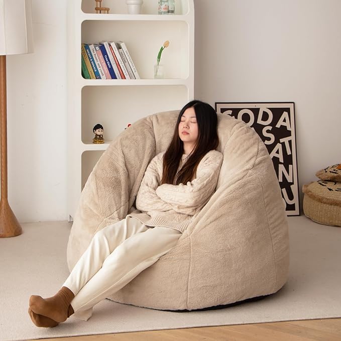 N&V Large Shell Bean Bag Chair, Adult Size Bean Bag Sack, Foam Filling by NV