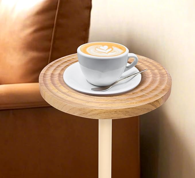 ZYBT Pedestal Side Table, 10.24" Natural Wood Round Coffee Table, Drink Table - Image 4