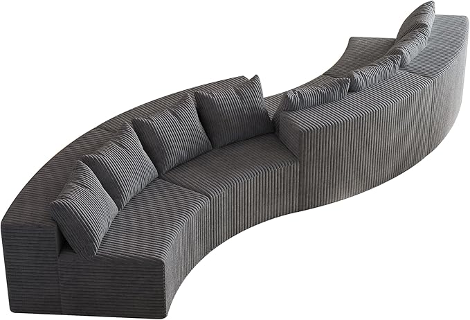 KEIKI Corduroy Curved Sectional Sofa, 4 Seater Symmetrical Modular Semi - Image 5