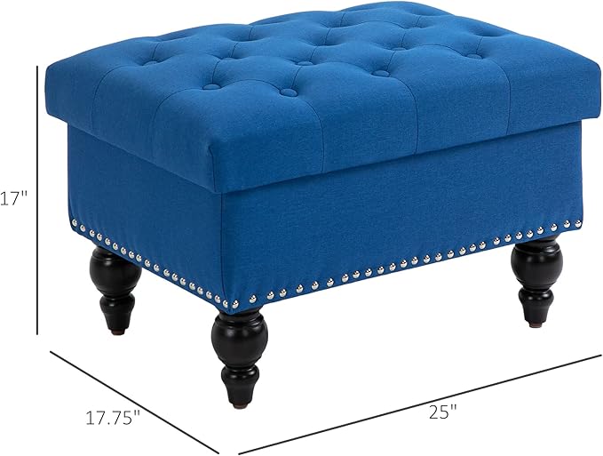 HOMCOM Ottoman with Storage for Living Room, Button-Tufted Fabric Bench for - Image 3
