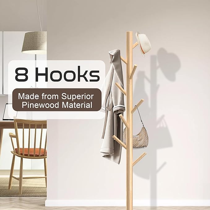 Wooden Coat Rack Stand, Freestanding Coat Rack - Image 3