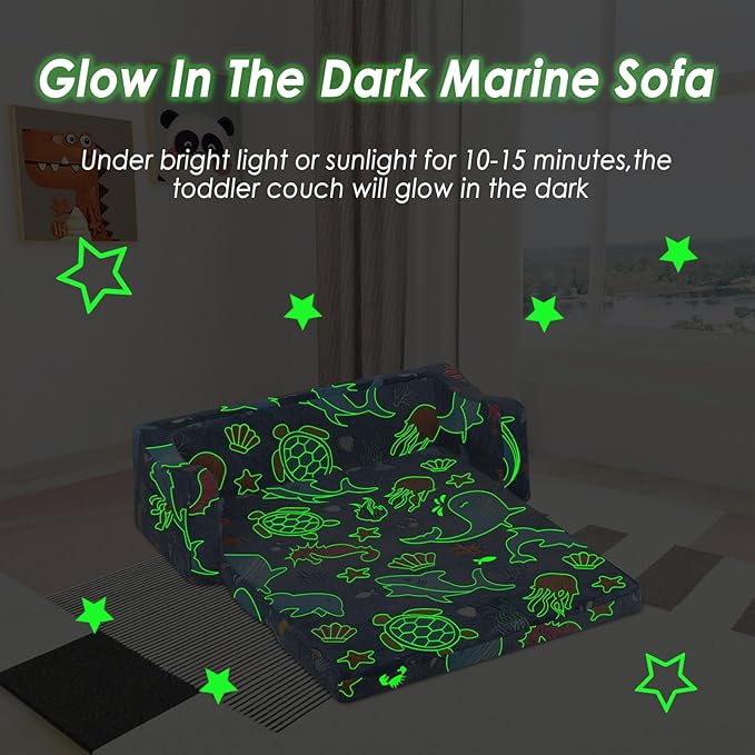 Kids Couch Extra Large, Glow in The Dark 2-in-1 Folding Kids Sofa Bed - Image 5