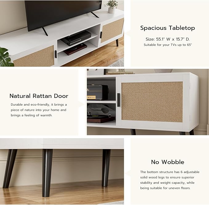 TV Stand for TVs up to 65'', Mid Century Modern Entertainment Center - Image 4