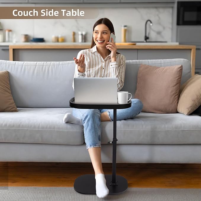 Aoligrace 360°Swivel C Shaped End Table, Adjustable Height TV Tray Table - Image 4