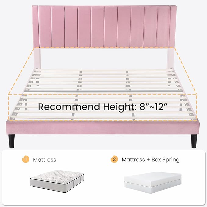 SHA CERLIN Full Bed Frame/Velvet Upholstered Platform Bed Frame - Image 6