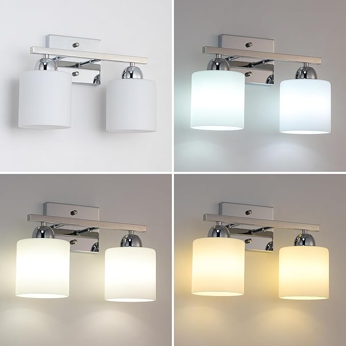 Stainless Steel Milk Glass Vanity Lights - Image 4