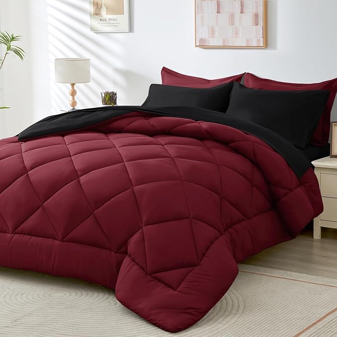 HEVUMYI Red & Black Cali-King Comforter Set by HEVUMYI