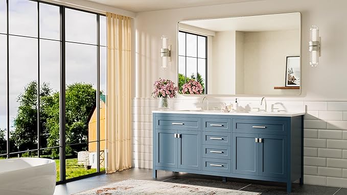 TETOTE 60 x 36 Inch Brushed Nickel Bathroom Mirror Metal Framed Bathroom Mirror - Image 8