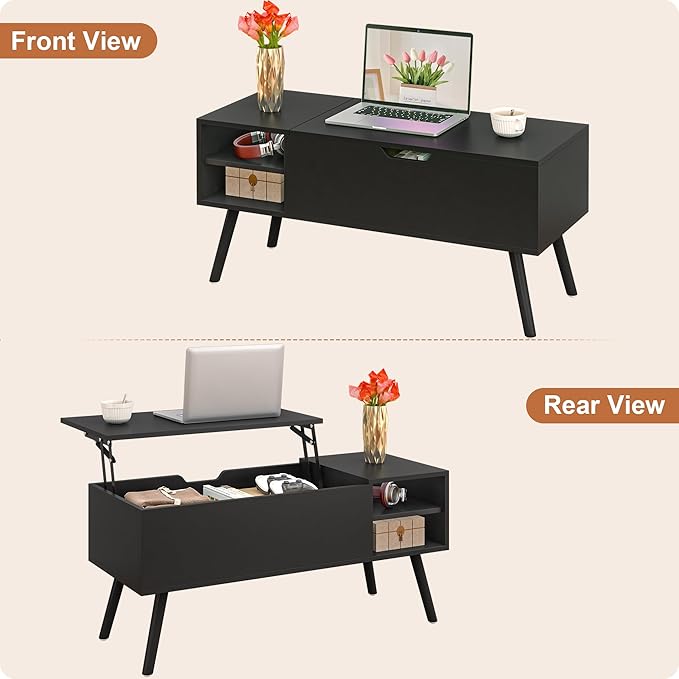 ALINE FURNITURE Black Lift Top Coffee Table - Image 7