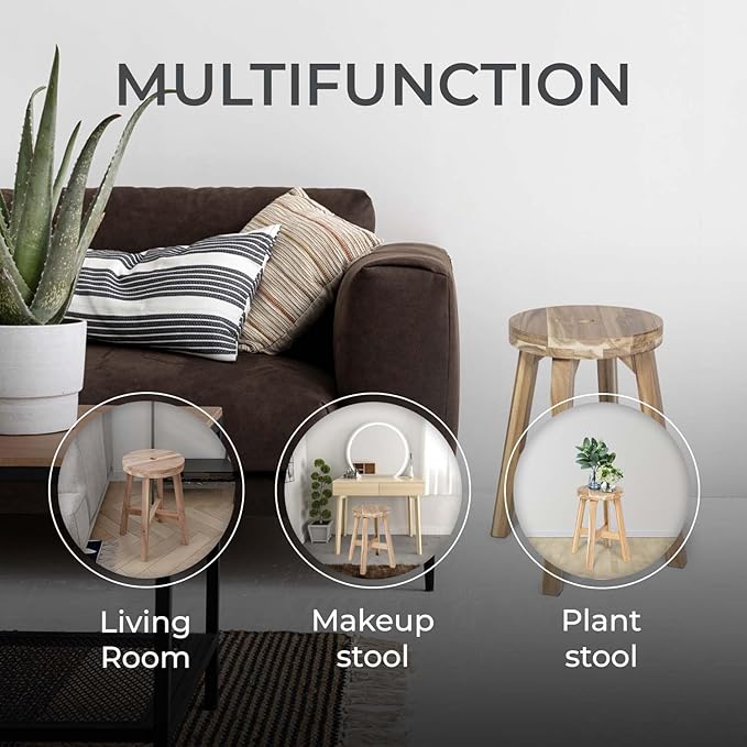 Round Stool Acacia Wood, Easy Assembly, Natural Wax Finish, Wooden Stool - Image 8