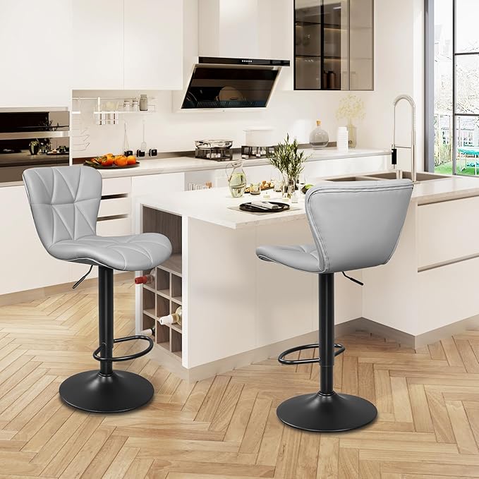 Bar Stools Set of 2, Adjustable Swivel Bar Chairs - Image 4