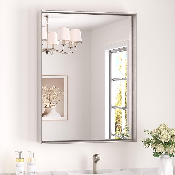 Keonjinn 24 x 32 in Brushed Nickel Bathroom Mirror by Keonjinn