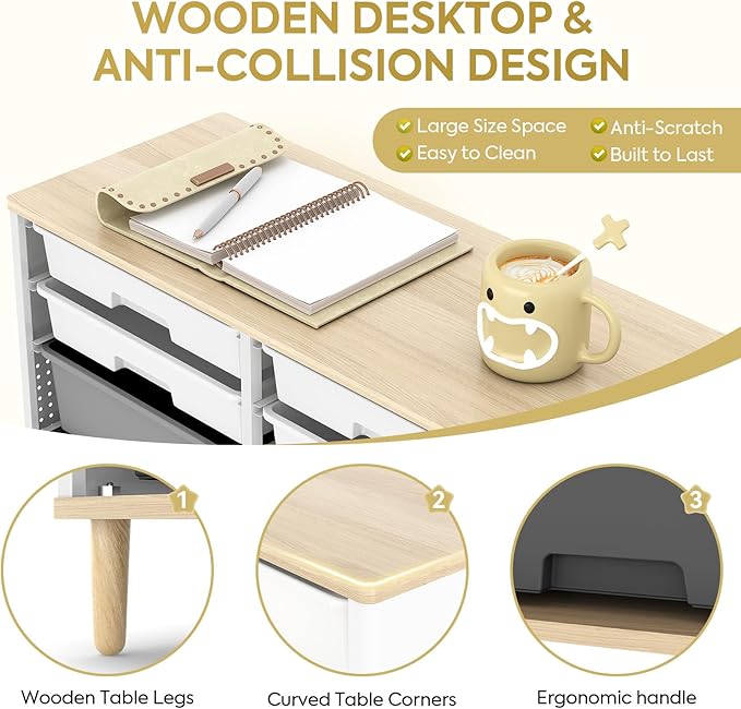 12-Drawer Storage Cabinet with Wooden Tabletop, Versatile Cube Storage - Image 4