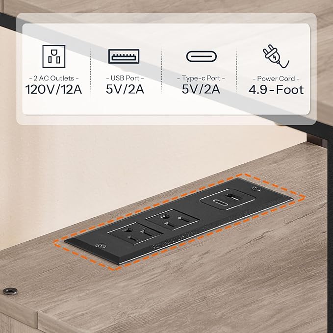 HOOBRO End Table with Charging Station, Nightstand with 2 Drawer & USB Ports & - Image 4