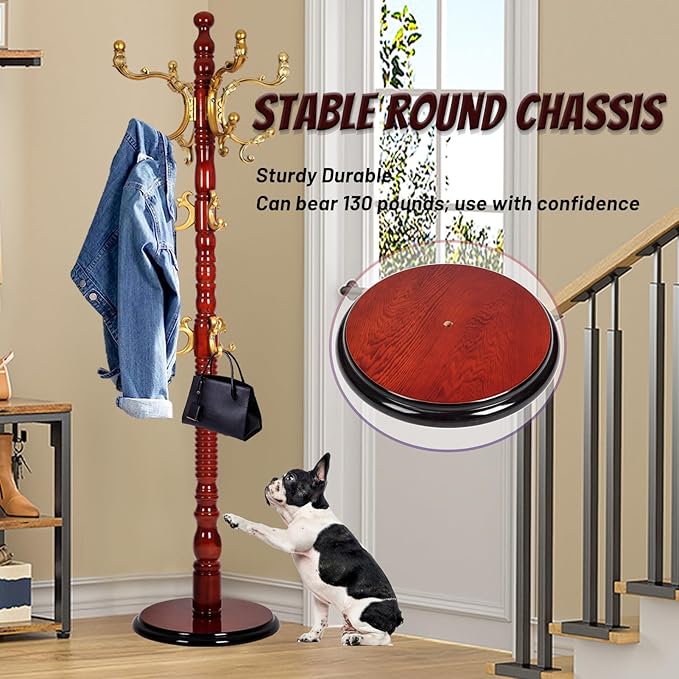 73 in Wood Coat Rack, Coat Rack Freestanding - Image 2