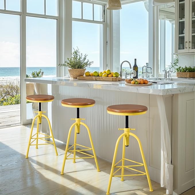 Topower Antique Industrial Design Metal Adjustable Height Bar Stool Kitchen - Image 3