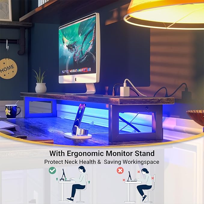 Computer Desk with USB Power Outlets and LED Lights, 47 inch Gaming Desk with - Image 6