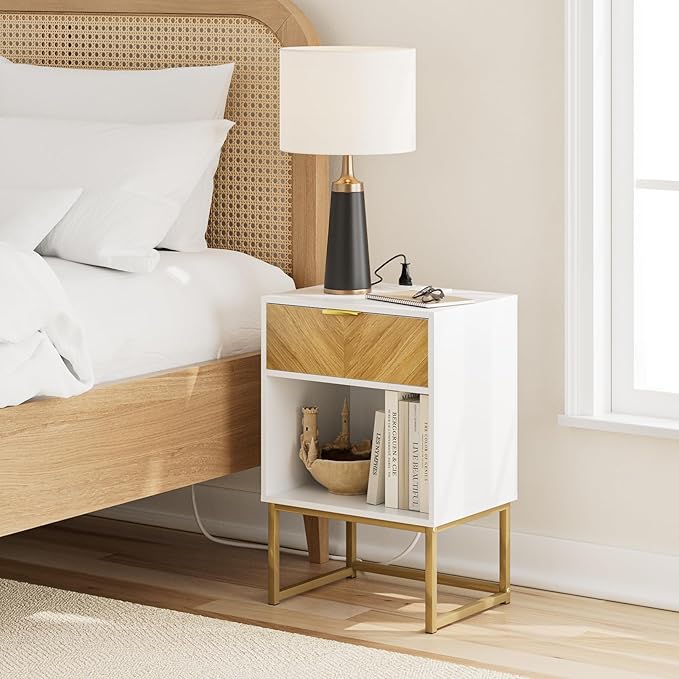 Masupu Nightstand with Charging Station, Modern Night Stand Boho Farmhouse Wood - Image 7