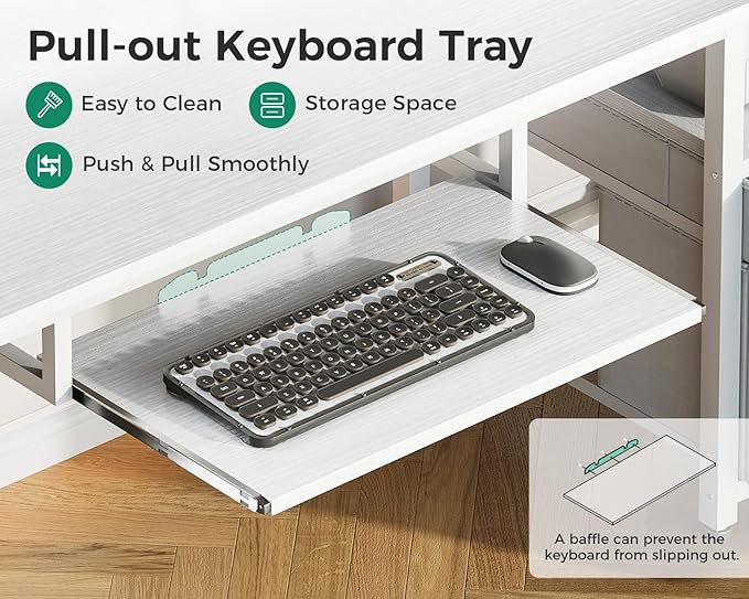 AODK Computer Desk with Drawers and Keyboard Tray, Reversible Study Work Desk - Image 4