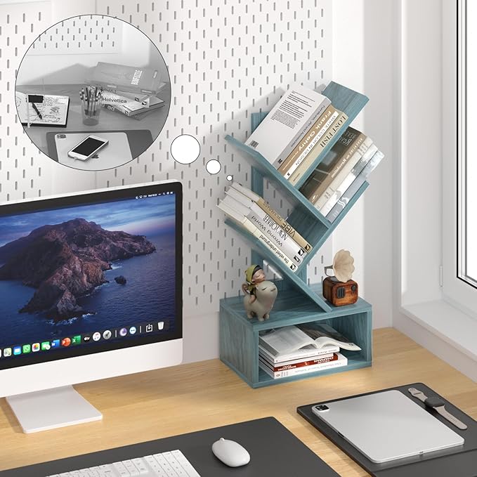 Small Tree Book Shelf, 5 Tier Black Tree Bookshelf, Modern Desk Display Storage - Image 6