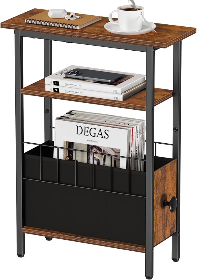 Snughome Narrow Side Table for Small Spaces, Slim End Table 3 Tier, Skinny by Snughome