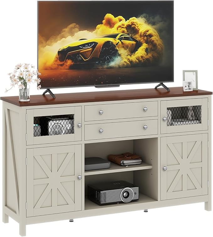 YITAHOME Farmhouse TV Stand for 65/55 Inch Television, Entertainment Center by YITAHOME